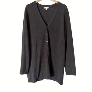 J. Jill Linen Blend Black Cardigan Women's L Sweater Minimalist Quiet Luxury